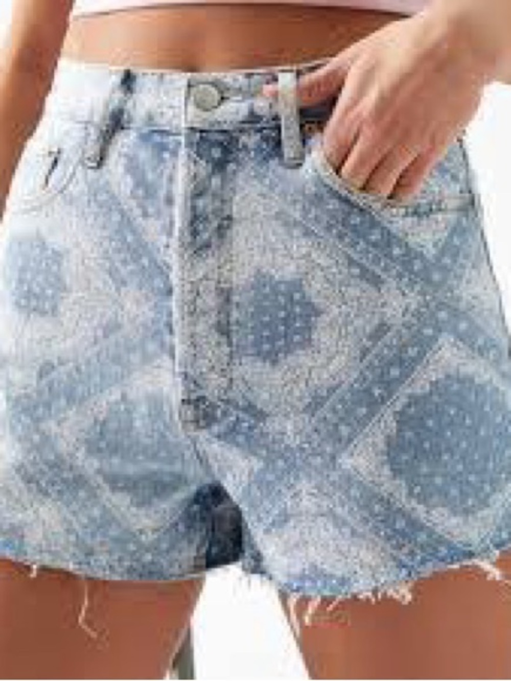 PacSun Light Blue Bandana Print Denim Shorts